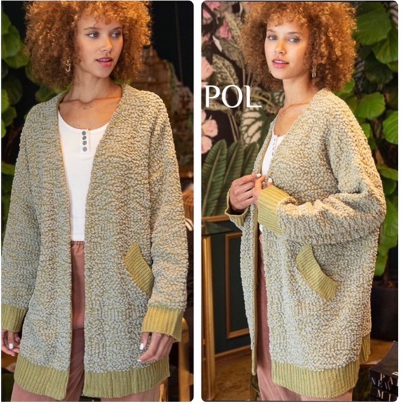 POL long cardigan Olive Green popcorn long sleeve with front pockets NWT - Picture 5 of 10